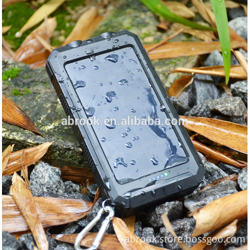 2016 New IP68 waterproof 10000mah mobile solar charger power bank with led light